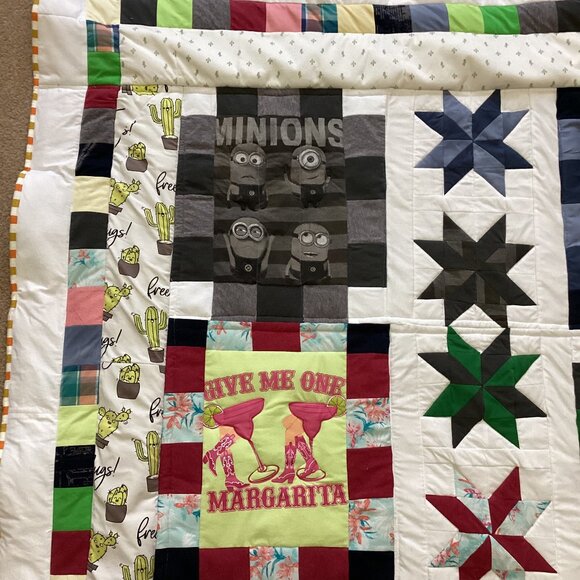 New Handmade T-Shirt Quilt Throw Thick Blanket Warm Winter Bedding - Picture 2 of 14